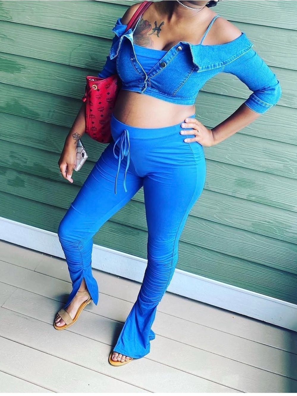 Women’s High-Waist Drawstring Flare Pants & matching Tank Crop Top